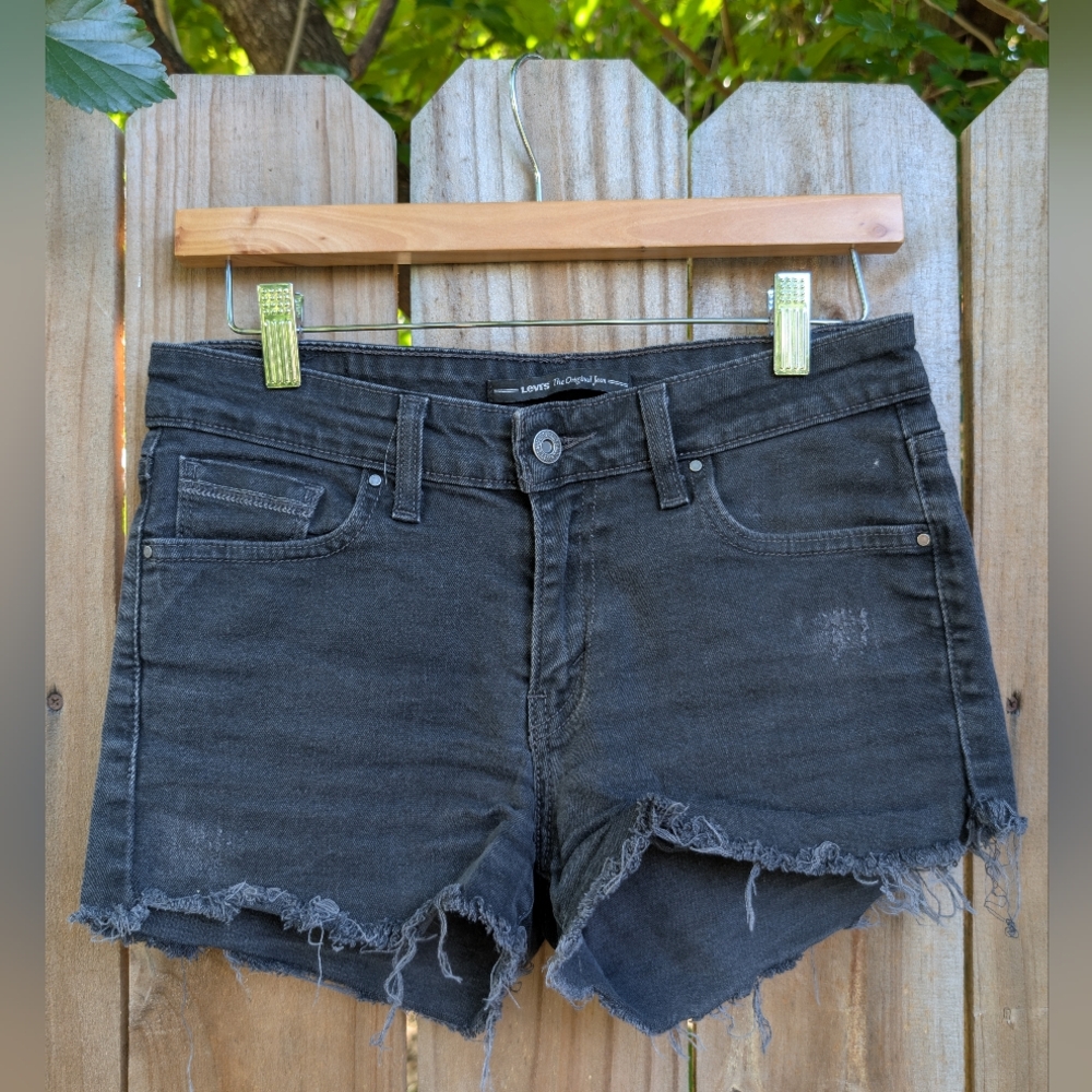 Levi's Black Denim Cut Off Mid Rise Jean Shorts